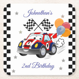 Porta-copo De Papel Quadrado Festa de aniversário de corrida | Race Car e Sinal