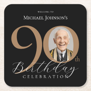 Porta-copo De Papel Quadrado Festa de aniversário de Foto Dourada Elegante