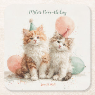 Porta-copo De Papel Quadrado Festa de Aniversário de Gatinho com Pata de Kit de