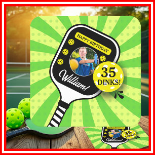 Porta-copo De Papel Quadrado Festa de Aniversário de Pickleball RETRO Verde Esp