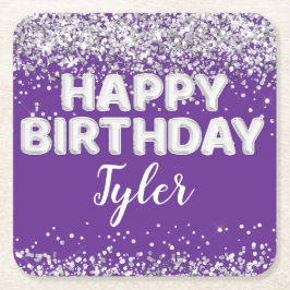 Porta-copo De Papel Quadrado Festa de aniversário de Prata Roxa