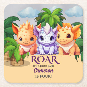 Porta-copo De Papel Quadrado Festa de aniversário do Dinossauro do Criança, um 
