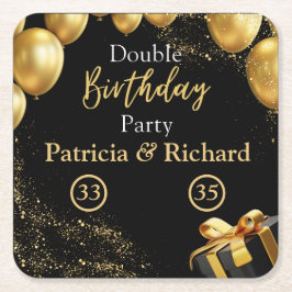 Porta-copo De Papel Quadrado Festa de aniversário dupla preto e Dourado elegant