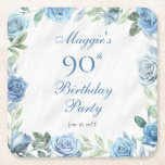Porta-copo De Papel Quadrado Festa de aniversário Floral Rosa azul Elegante 90<br><div class="desc">Azul e branco elegantes com o design de celebração de festa de aniversário de festas de imagens florais verde-cinzento.</div>