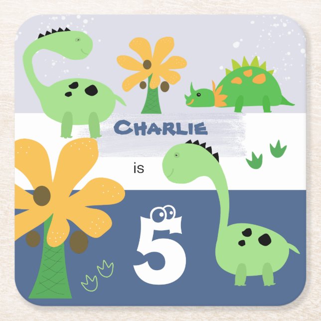 Porta-copo De Papel Quadrado Festa de aniversário Jurássica do Dinossauro (Frente)