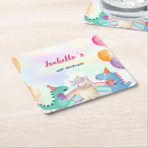 Porta-copo De Papel Quadrado Festa de aniversário mágica bonita do arco-íris Di