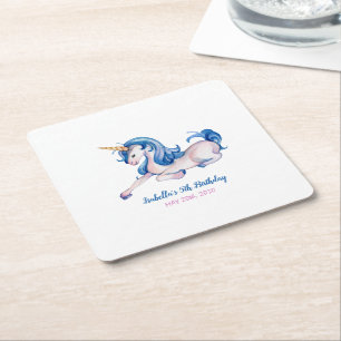 Porta-copo De Papel Quadrado Festa de aniversário mágica do 5 Rainbow Unicorn