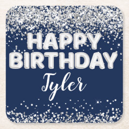 Porta-copo De Papel Quadrado Festa de aniversário marinho Blue Silver