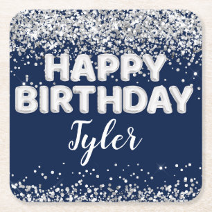 Porta-copo De Papel Quadrado Festa de aniversário marinho Blue Silver