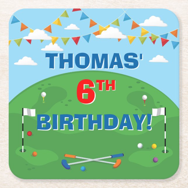 Porta-copo De Papel Quadrado Festa de aniversário Mini Golf Putt Boys (Frente)