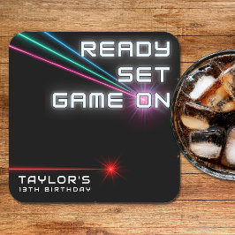 Porta-copo De Papel Quadrado Festa de aniversário Neon da etiqueta laser