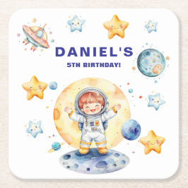 Porta-copo De Papel Quadrado Festa de aniversário Personalizada Com Astronauta