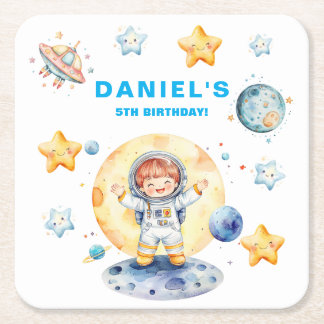 Porta-copo De Papel Quadrado Festa de aniversário Personalizada Com Astronauta