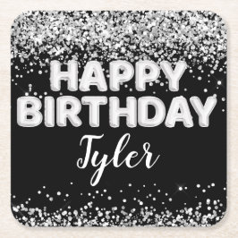 Porta-copo De Papel Quadrado Festa de aniversário Preta e Branca