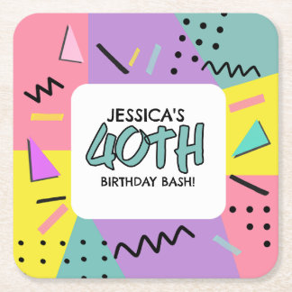 Porta-copo De Papel Quadrado Festa de Aniversário Retro 90 Personalizado Nome &