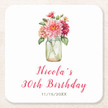 Festa de aniversário Rosa Dahlias Mason Jar