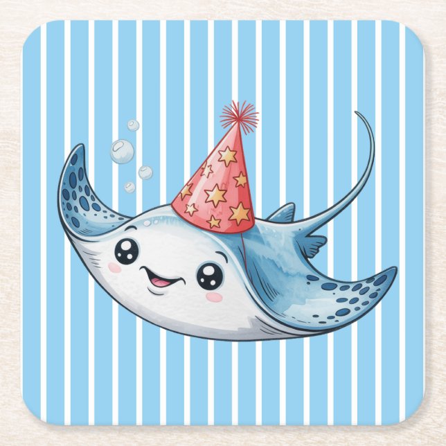 Porta-copo De Papel Quadrado Festa de aniversário Stingray (Frente)