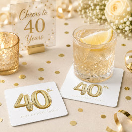 Porta-copo De Papel Quadrado Festa de Balão de Aniversário de 40 anos Dourado