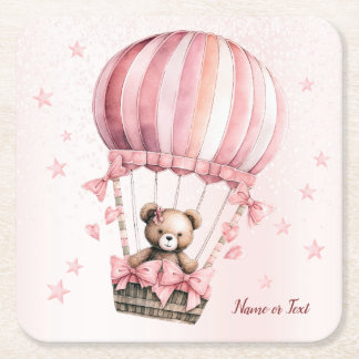 Porta-copo De Papel Quadrado Festa de Balão de Ar Quente, Urso Rosa-Rosa-Rosa-C