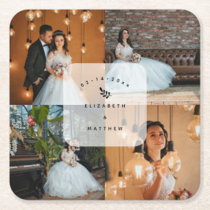 Porta-copo De Papel Quadrado Festa de casamento de Colagem de Fotografias Elega