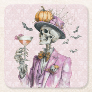 Porta-copo De Papel Quadrado Festa de Cocktail Esqueleto Gótico Halloween
