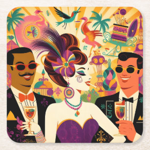 Porta-copo De Papel Quadrado Festa de Cocktail Mardi Gras Retro Meados do Sécul