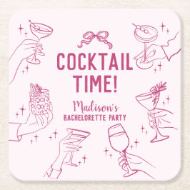 Porta-copo De Papel Quadrado Festa de Cocktail Rosa Retro Festa de Solteira