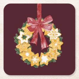 Porta-copo De Papel Quadrado Festa de Cookie de Natal com fundo de Borgonha