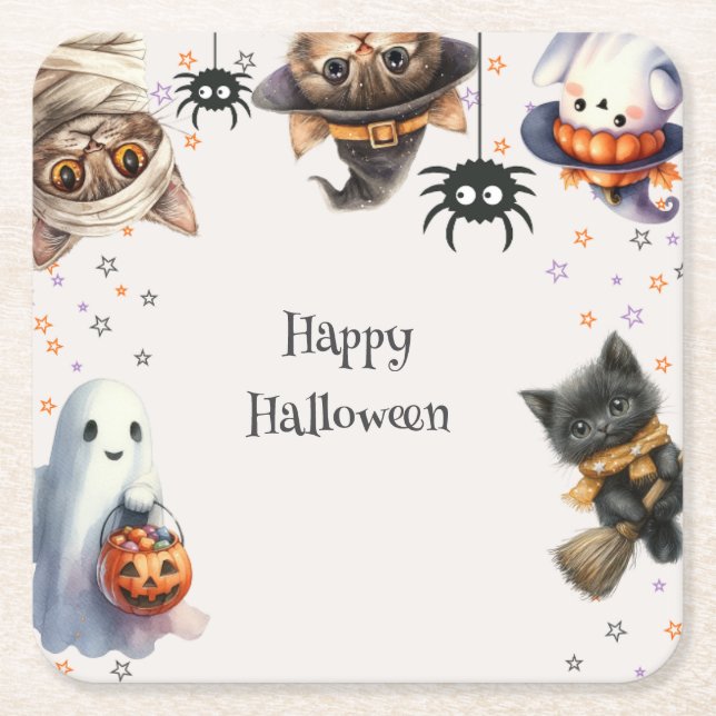 Porta-copo De Papel Quadrado Festa de Dia das Bruxas das Crianças Bonitas (Frente)