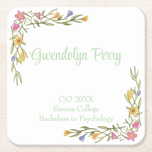 Porta-copo De Papel Quadrado Festa de Formandos Floral Boho (Frente)