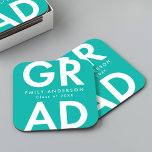 Porta-copo De Papel Quadrado Festa de formatura de Turquesa de Formando Negrito<br><div class="desc">Portas copos personalizadas de graduação com "Formando" em letras brancas em negrito com fundo turquesa. Personalize as portas copos de graduação adicionando o nome do formando e o ano de graduação. As portas copos personalizadas de graduação são perfeitas para segundos graus e formandos.</div>