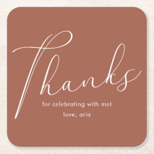Porta-copo De Papel Quadrado Festa de formatura Elegante De Caligrafia Obrigado