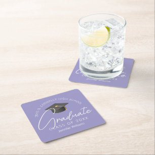 Porta-copo De Papel Quadrado Festa de Formatura Lavanda Elegante Personalizada