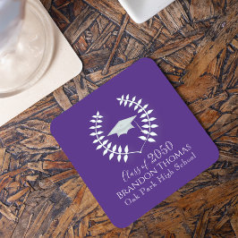 Porta-copo De Papel Quadrado Festa de formatura Púrpura Clássica Personalizada