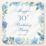 Porta-copo De Papel Quadrado Festa de Frame Floral de Rosa Azul Elegante<br><div class="desc">Azul e branco elegantes com o design de celebração de festa de aniversário de festas de imagens florais verde-cinzento.</div>