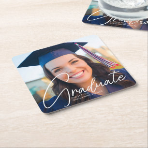 Porta-copo De Papel Quadrado Festa de Graduação Personalizada com Foto do Gradu