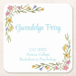 Porta-copo De Papel Quadrado Festa de Graduação Universitária Floral Boho