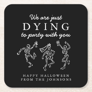 Porta-copo De Papel Quadrado Festa de Halloween com Esqueletos Desenhados à Mão
