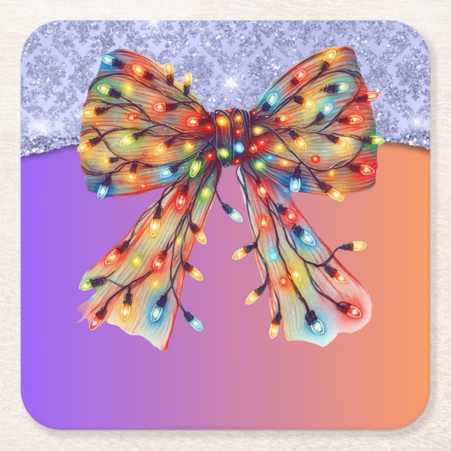 Porta-copo De Papel Quadrado Festa de Natal Bling Festivo Feliz Xmas Ligh (Frente)