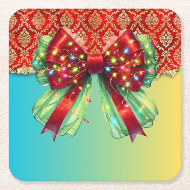 Porta-copo De Papel Quadrado Festa de Natal Bling Festivo Feliz Xmas Ligh (Frente)