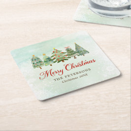 Porta-copo De Papel Quadrado Festa de Natal da Elegant Watercolor
