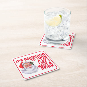 Porta-copo De Papel Quadrado Festa de Natal Engraçado Papai Noel Bebendo Humor