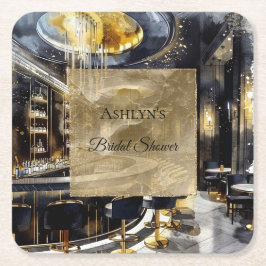 Porta-copo De Papel Quadrado Festa de Noite Clube Preto Dourado Chá de Noiva 