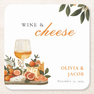 Porta-copo De Papel Quadrado Festa de Noivado com Vinho e Queijo