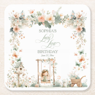 Porta-copo De Papel Quadrado Festa de Primeiro Aniversário de Fada Personalizad