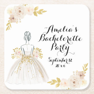 Porta-copo De Papel Quadrado Festa de solteira de Vestido Dourado com Lâmpada B