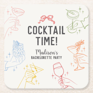 Porta-copo De Papel Quadrado Festa de solteira Retroativa Colorida do Cocktail