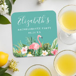 Porta-copo De Papel Quadrado Festa de solteira Tropical de Aquarela<br><div class="desc">Festa de solteira de papel verde tropical com aquarelas com Porta copos de papel com Flamingo rosa.</div>