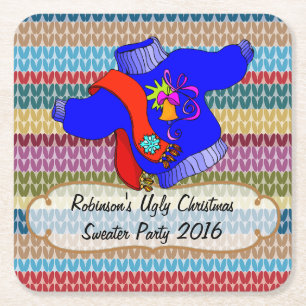 Porta-copo De Papel Quadrado Festa de Sweater de Natal Feia Personalizada