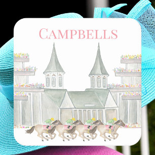 Porta-copo De Papel Quadrado Festa Personalizada de Cursos de Cavalos de Aquare